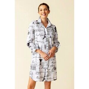 Habitat Black and White Parisian Cafe' French Writing Shirt Dress SMALL
